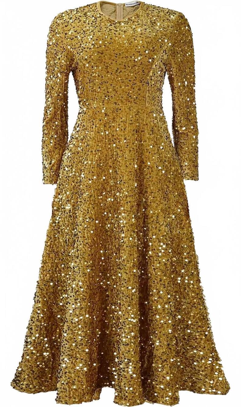 NEW METAMORPHOSIS GIRL women's sequin midi dress in golden
